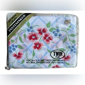 NEW Vintage Tastemaker Floral Twin Flat Sheet Retro Shabby Chic 66x96” USA Made
